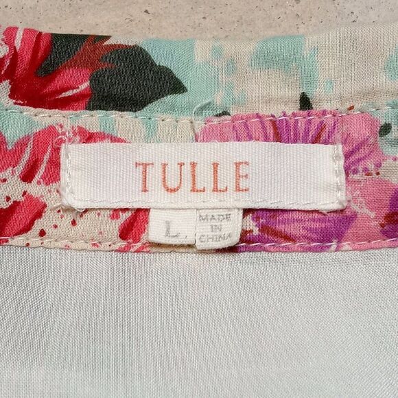 TULLE Brand Sleeveless Floral Rose Summer Spring Dress - Size Large - Picture 7 of 8